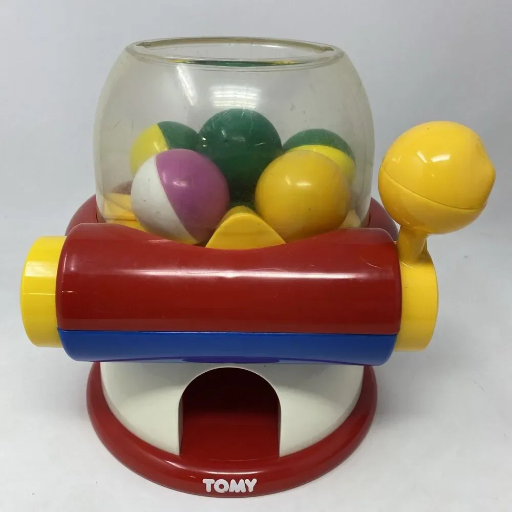 VTG 1995 Tomy Pull N Pop Gumball Machine Ball Dispenser 7 Balls Included Works